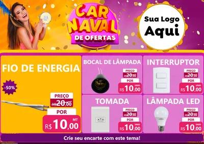 Modelo de Encarte para Encarte A4 Horizontal com o tema Carnaval de Ofertas para Materiais Elétricos