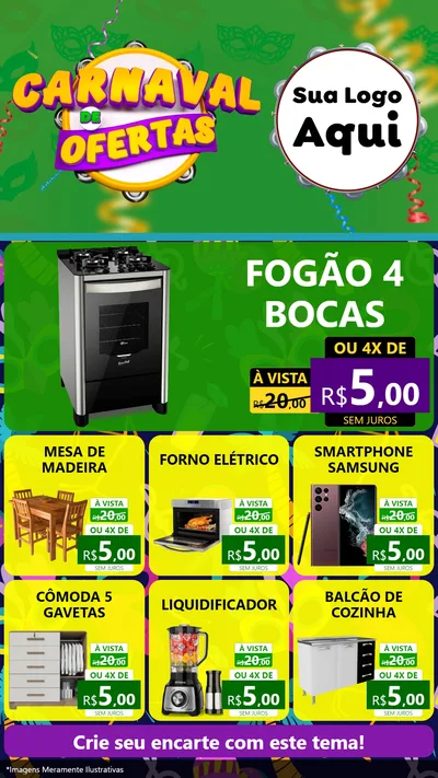 Modelo de Rede Social para Stories com o tema Carnaval de Ofertas para Móveis e Eletro