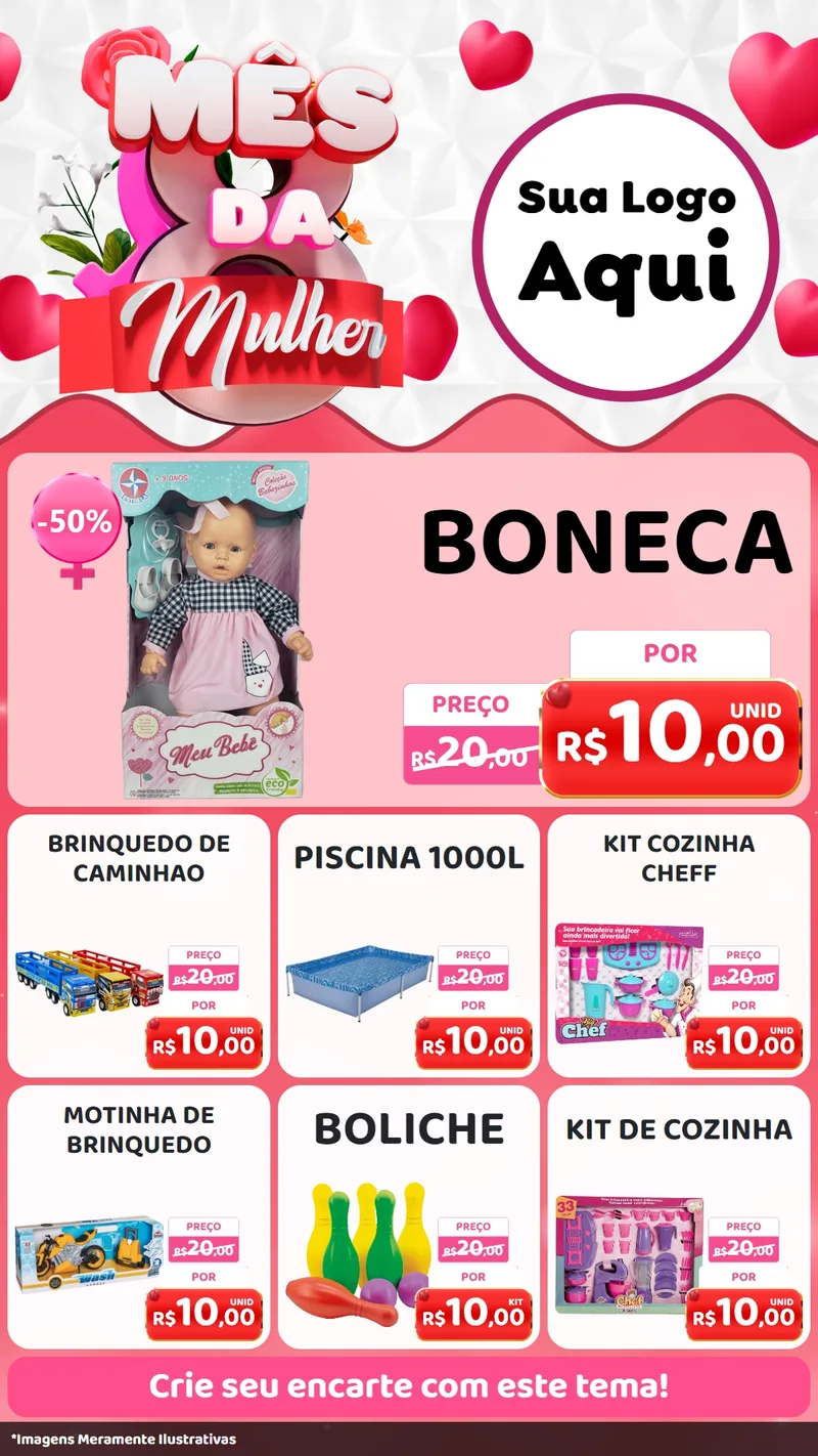 Modelo de Rede Social para Stories com o tema Mês da Mulher para Brinquedos