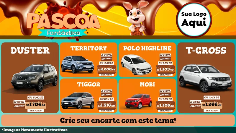 Modelo de TV para TV Horizontal com o tema Páscoa Fantástica para Concessionaria de Carros