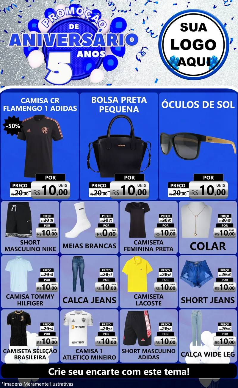 Modelo de Encarte para Encarte Grande com o tema Promoção de Aniversário - 5 Anos para Roupas e acessórios