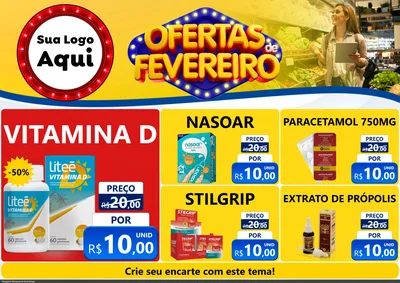 Modelo de Encarte para Encarte A4 Horizontal com o tema Ofertas de Fevereiro para Farmácia