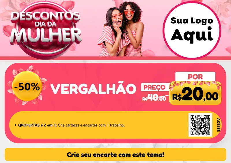 Modelo de Cartaz para Cartaz A4 Horizontal com o tema Descontos Dia da Mulher para Ferragens