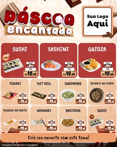 Modelo de Rede Social para Feed Instagram com o tema Páscoa Encantada para Comida japonesa