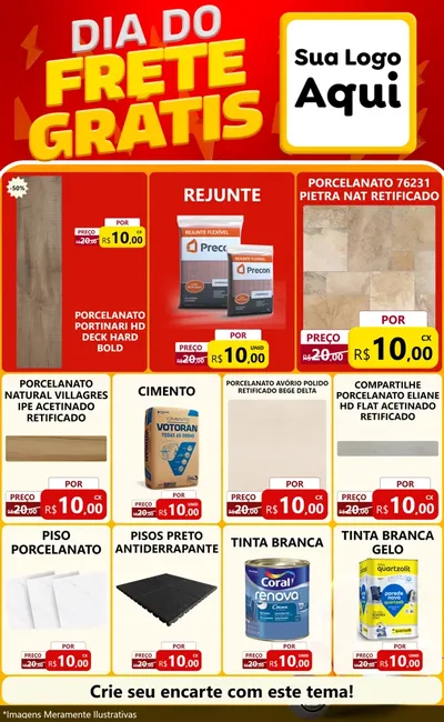 Modelo de Encarte para Encarte Grande com o tema Dia do Frete Grátis para Pisos e revestimentos
