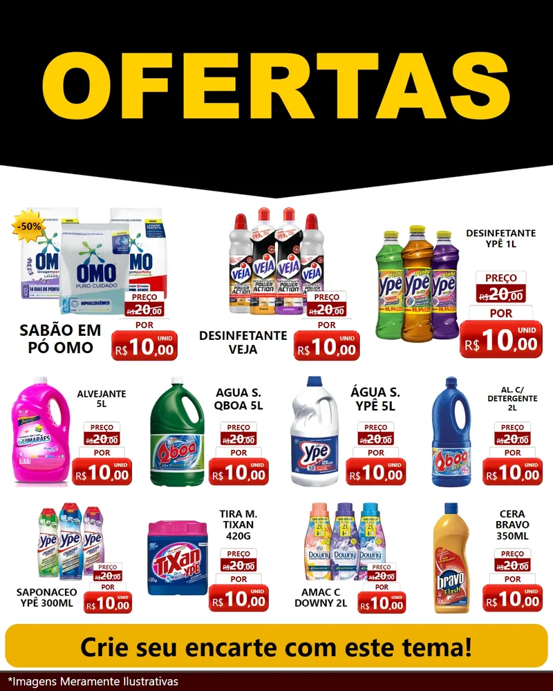 Modelo de Rede Social para Feed Instagram com o tema Ofertas Preto e Vermelho Cartaz para Produtos de Limpeza