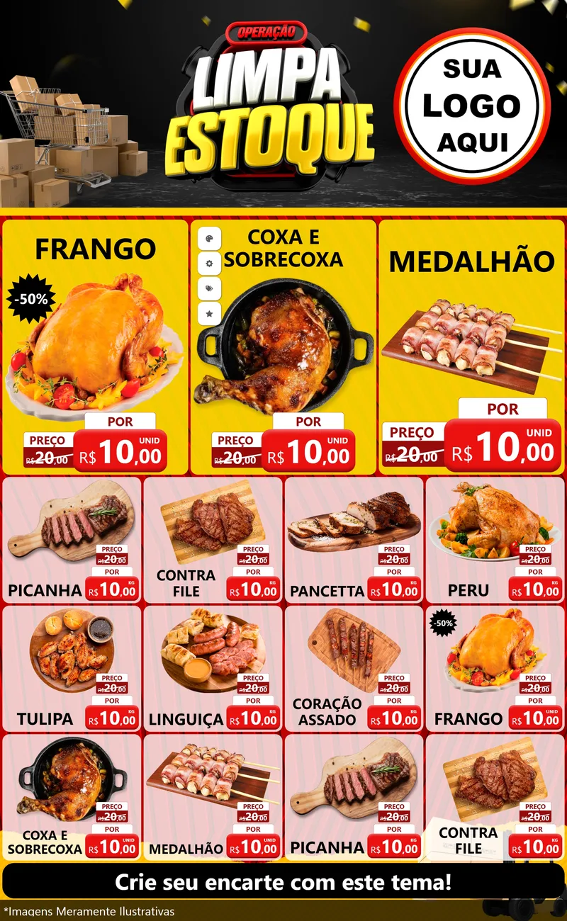 Modelo de Encarte para Encarte Grande com o tema Operação Limpa Estoque para Assados