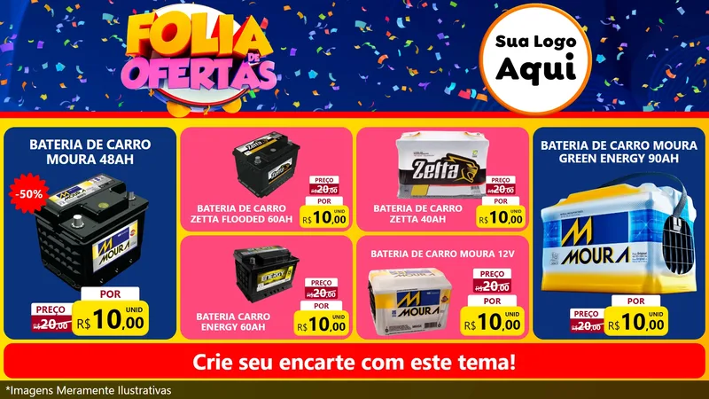 Modelo de TV para TV Horizontal com o tema Folia de Ofertas para Baterias Elétricas