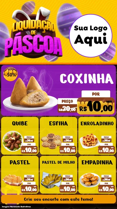 Modelo de Rede Social para Stories com o tema Liquidação de Páscoa para Salgadaria