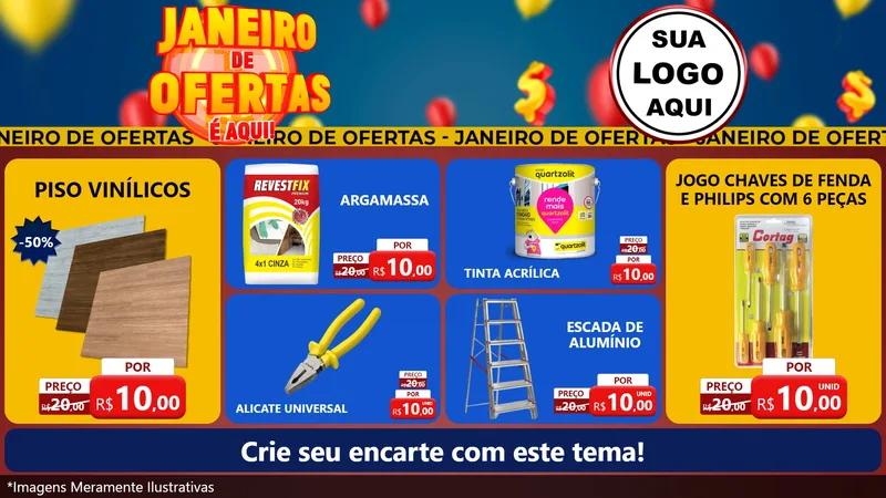 Modelo de TV para TV Horizontal com o tema Janeiro de Ofertas É Aqui! para Material para Construção