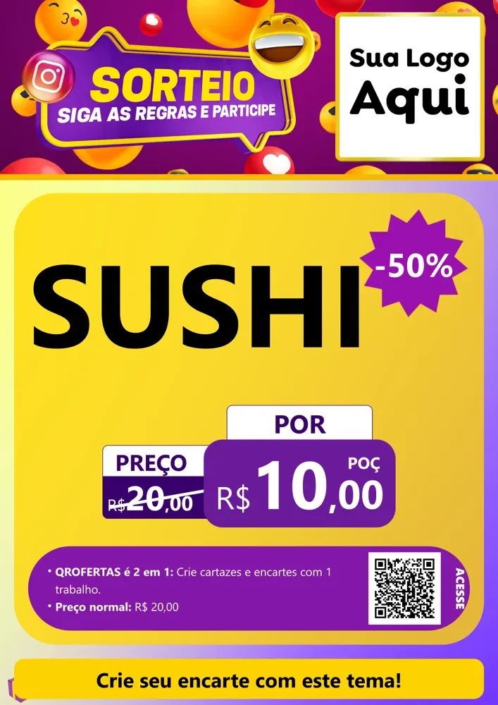 Modelo de Cartaz para Cartaz A4 Vertical com o tema Sorteio para Comida japonesa