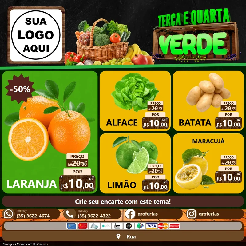 Modelo de Rede Social para Feed Facebook com o tema Terça e Quarta Verde para Hortifrúti
