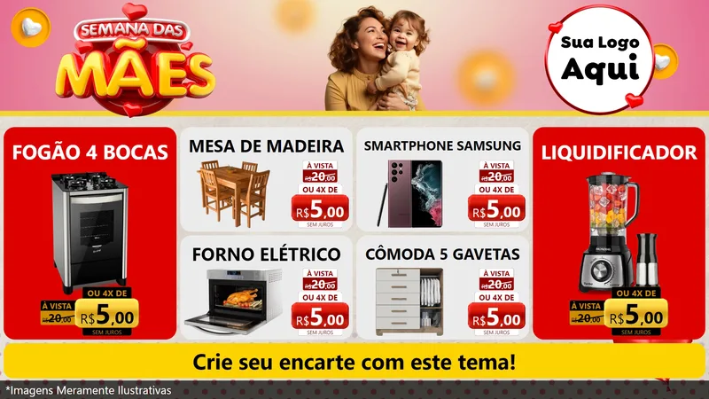 Modelo de TV para TV Horizontal com o tema Semana das Mães para Móveis e Eletro