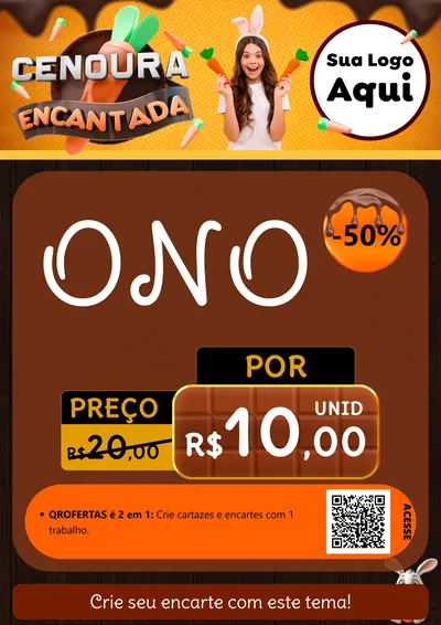 Modelo de Cartaz para Cartaz A4 Vertical com o tema Cenoura Encantada - Páscoa para Óticas