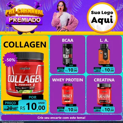 Modelo de Rede Social para Feed Facebook com o tema Pré-Carnaval Premiado para Suplementos alimentares