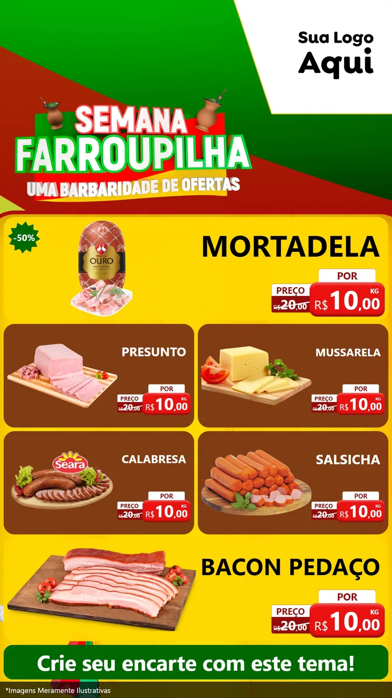 Modelo de TV para TV Vertical com o tema Semana Farroupilha - Uma Barbaridade de Ofertas para Frios e Laticínios