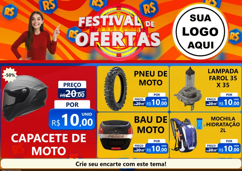 Modelo de Encarte para Encarte A4 Horizontal com o tema Festival de Ofertas para Moto peças