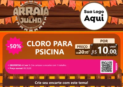 Modelo de Cartaz para Cartaz A4 Horizontal com o tema Arraiá de Julho - Junina para Produtos para Piscina