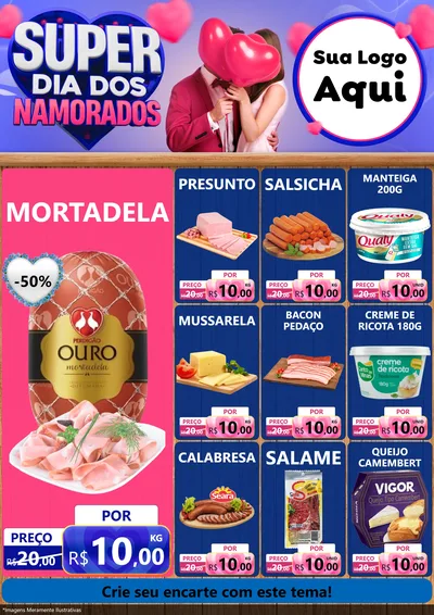 Modelo de Encarte para Encarte A4 Vertical com o tema Super Dia dos Namorados para Frios e Laticínios