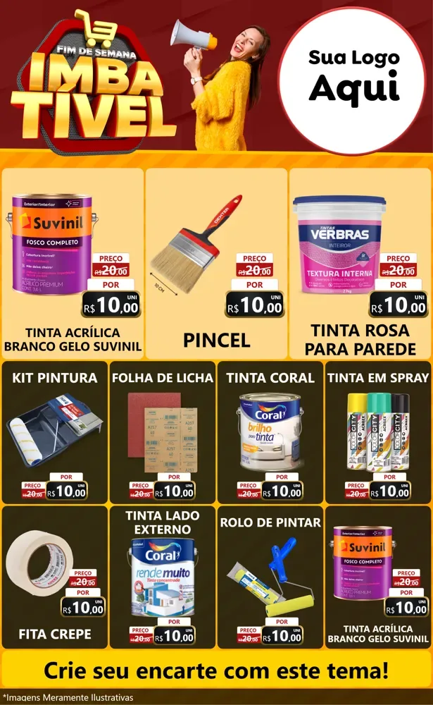 Modelo de Encarte para Encarte Grande com o tema Fim de Semana Imbatível para Tintas e Ferramentas
