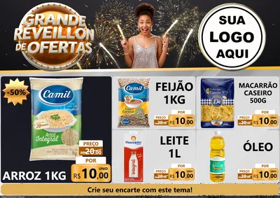 Modelo de Encarte para Encarte A4 Horizontal com o tema Grande Réveillon de Ofertas para Supermercado
