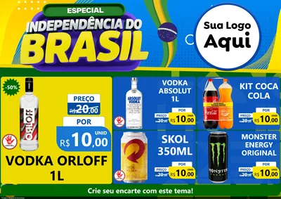 Modelo de Encarte para Encarte A4 Horizontal com o tema Especial Independência do Brasil para Distribuidora de bebidas
