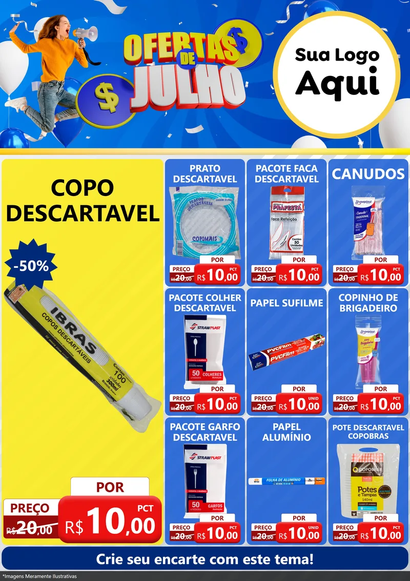 Modelo de Encarte para Encarte A4 Vertical com o tema Ofertas de Julho para Embalagens
