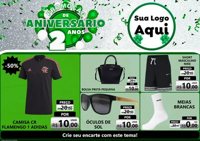 Modelo de Encarte para Encarte A4 Horizontal com o tema Promoção de Aniversário - 2 Anos para Roupas e acessórios