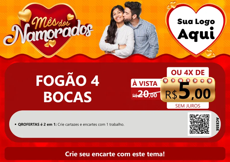 Modelo de Cartaz para Cartaz A4 Horizontal com o tema Mês dos Namorados para Móveis e Eletro