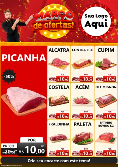 Modelo de Encarte para Encarte A4 Vertical com o tema Março de Ofertas! para Açougue