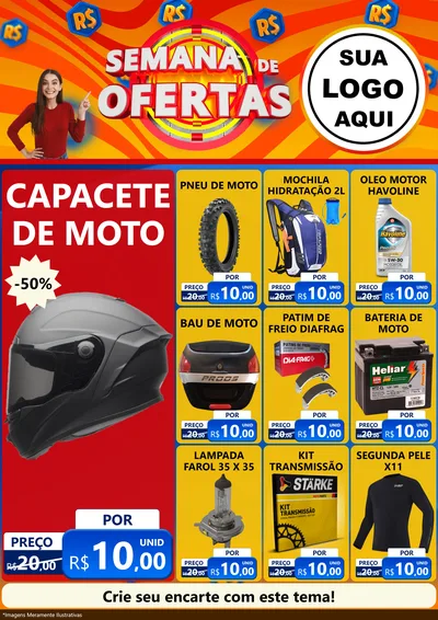 Modelo de Encarte para Encarte A4 Vertical com o tema Semana de Ofertas para Moto peças