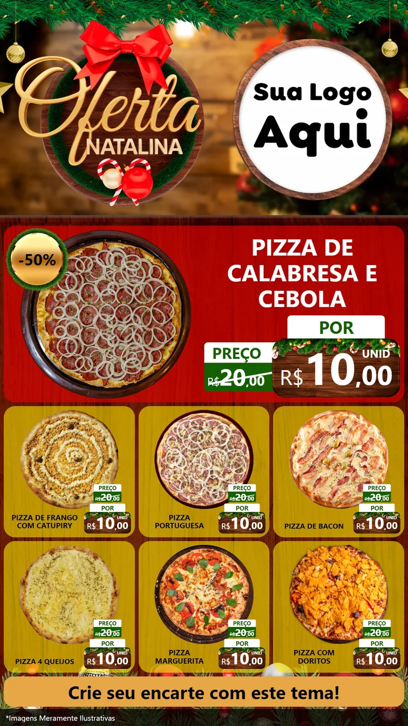 Modelo de Rede Social para Stories com o tema Ofertas Natalina para Pizzaria