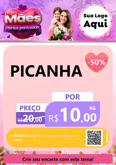 Modelo de Cartaz para Cartaz A4 Vertical com o tema Dia das Mães Ofertas para Você! para Açougue