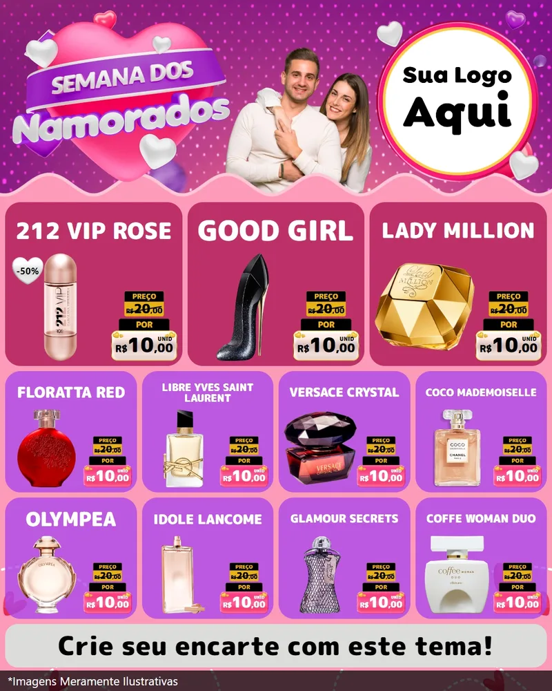 Modelo de Rede Social para Feed Instagram com o tema Semana dos Namorados para Perfumes