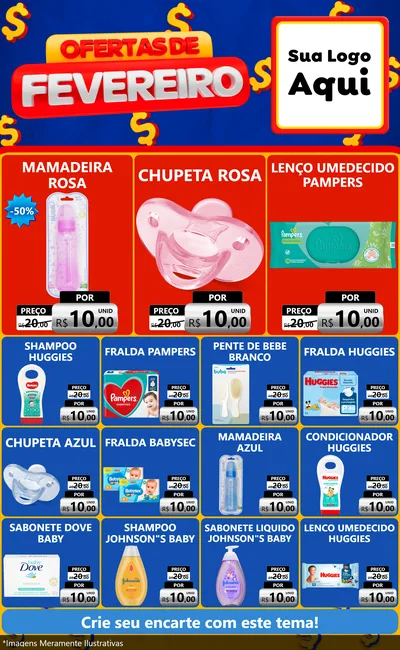 Modelo de Encarte para Encarte Grande com o tema Ofertas de Fevereiro para Bebês