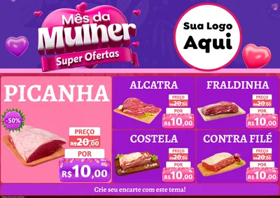 Modelo de Encarte para Encarte A4 Horizontal com o tema Mês da Mulher - Super Ofertas para Açougue