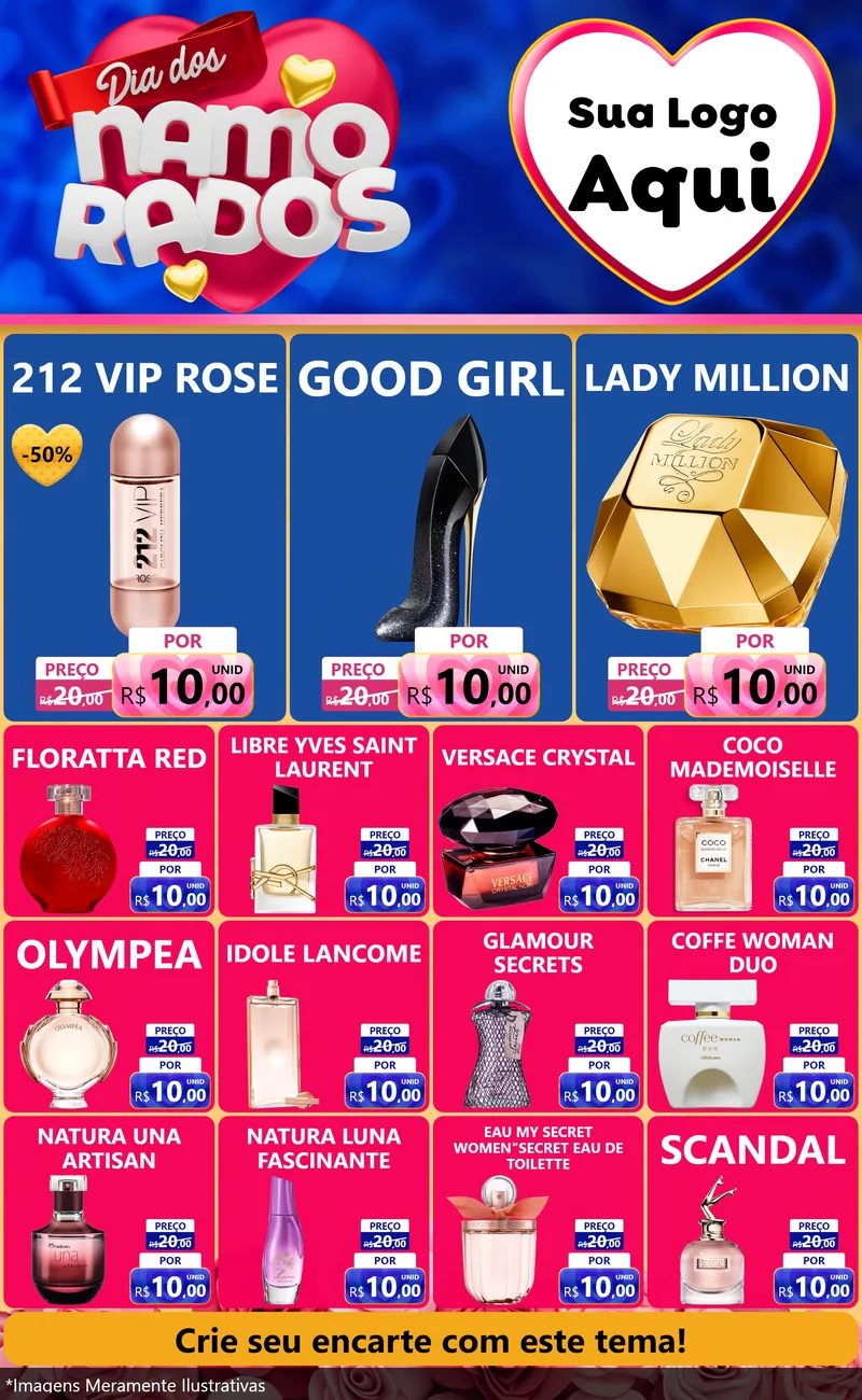 Modelo de Encarte para Encarte Grande com o tema Dia dos namorados para Perfumes