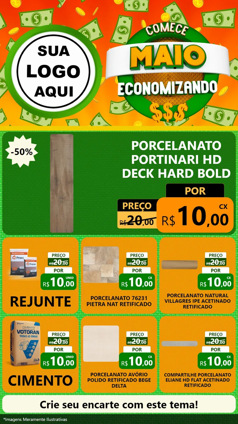 Modelo de Rede Social para Stories com o tema Comece Maio Economizando para Pisos e revestimentos
