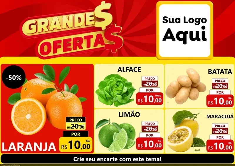 Modelo de Encarte para Encarte A4 Horizontal com o tema Grandes Ofertas para Hortifrúti