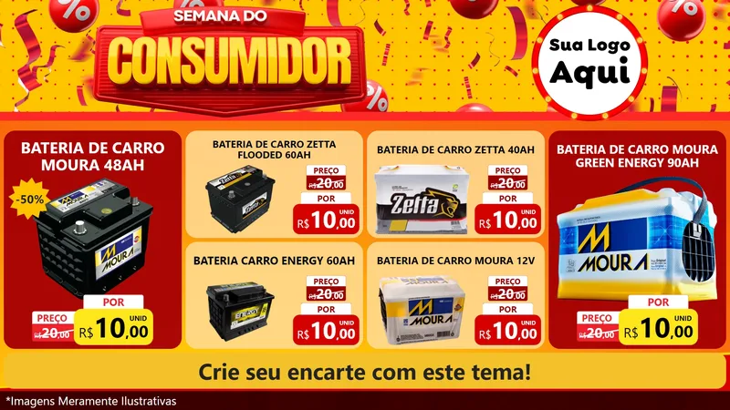 Modelo de TV para TV Horizontal com o tema Semana do Consumidor para Baterias Elétricas