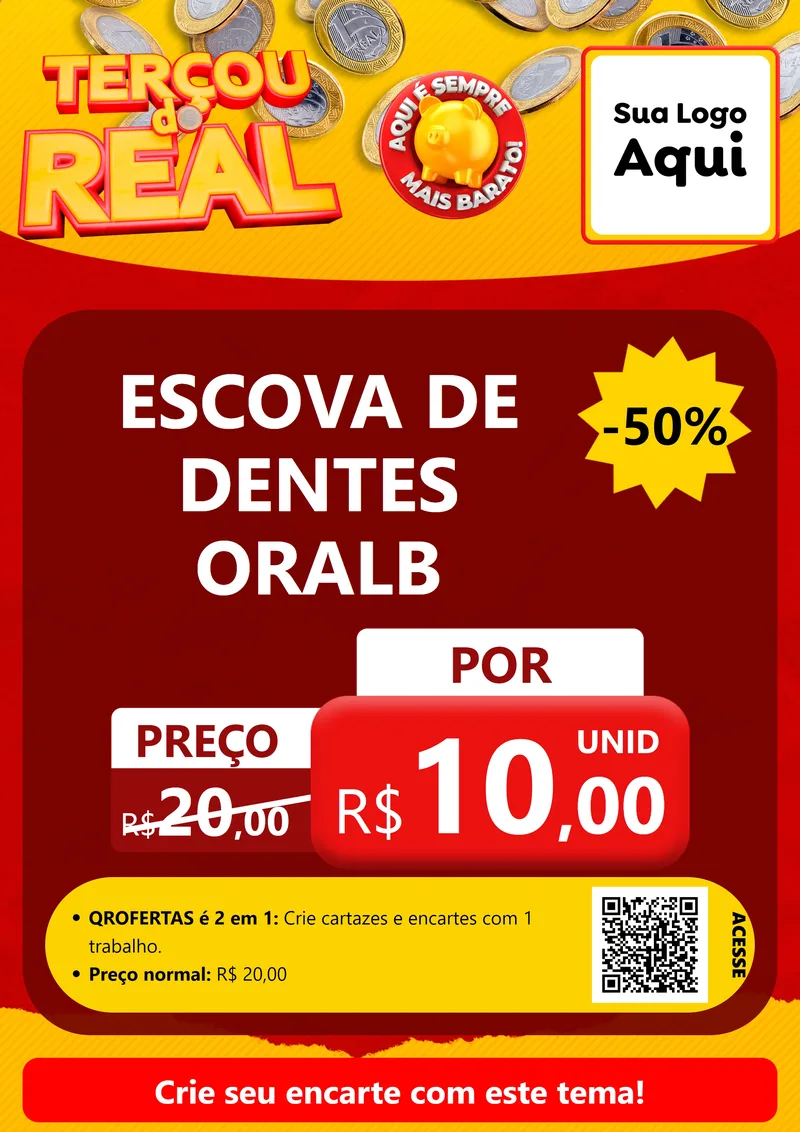 Modelo de Cartaz para Cartaz A4 Vertical com o tema Terçou do Real para Higiene Pessoal