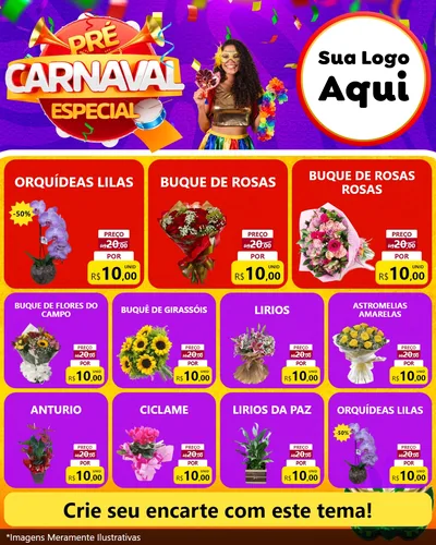Modelo de Rede Social para Feed Instagram com o tema Pré-Carnaval Especial para Floricultura e jardim
