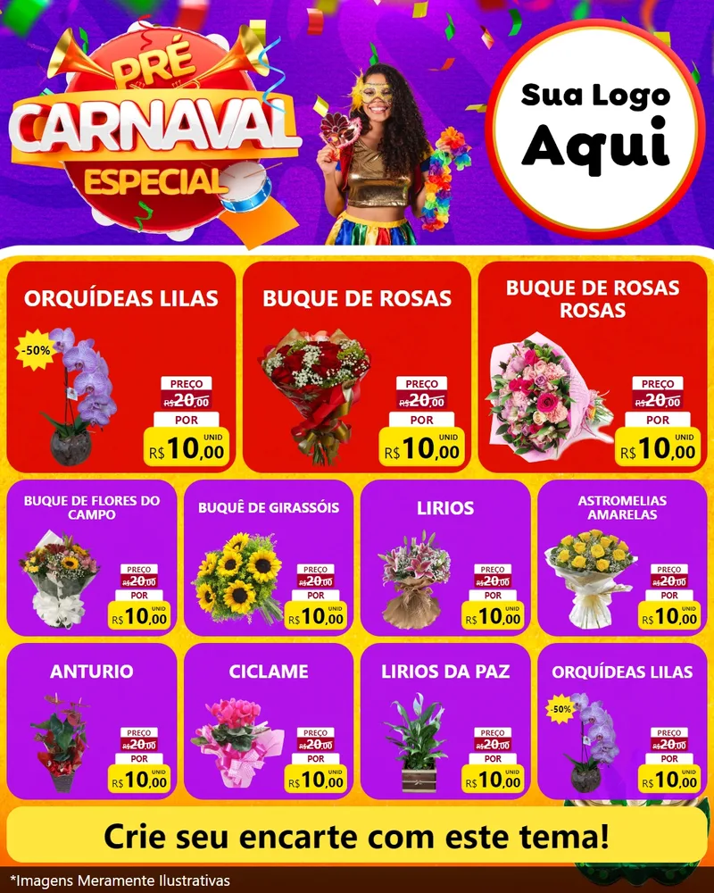 Modelo de Rede Social para Feed Instagram com o tema Pré-Carnaval Especial para Floricultura e jardim