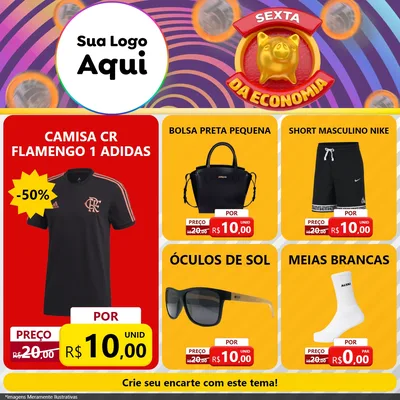 Modelo de Rede Social para Feed Facebook com o tema Sexta da Economia para Roupas e acessórios