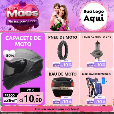 Modelo de Rede Social para Feed Facebook com o tema Dia das Mães Ofertas para Você! para Moto peças