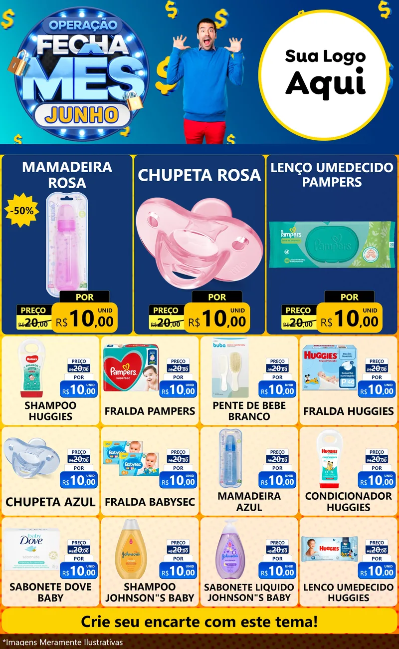 Modelo de Encarte para Encarte Grande com o tema Operação Fecha Mês, Junho para Bebês