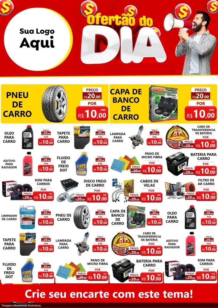 Modelo de Encarte para Encarte A4 Vertical com o tema Ofertão do dia para Auto peças