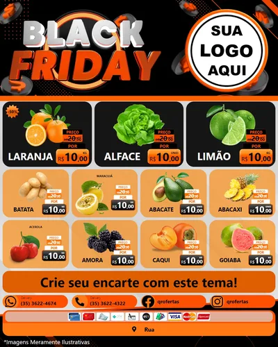 Modelo de Rede Social para Feed Instagram com o tema Black Friday para Hortifrúti