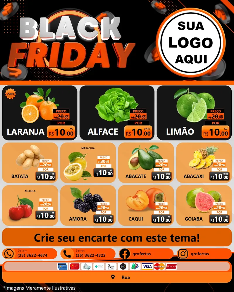 Modelo de Rede Social para Feed Instagram com o tema Black Friday para Hortifrúti