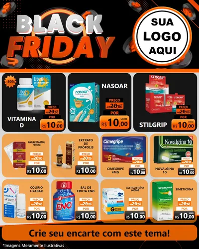 Modelo de Rede Social para Feed Instagram com o tema Black Friday para Farmácia